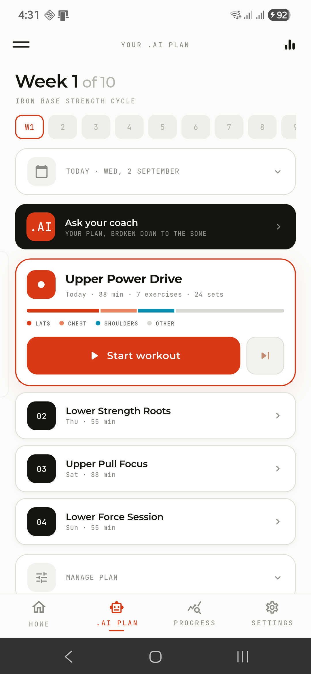 Coach.AI weekly strength program
